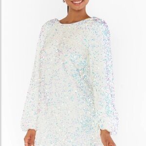 Show me your mumu Clarabelle dress in white sparkle sequin